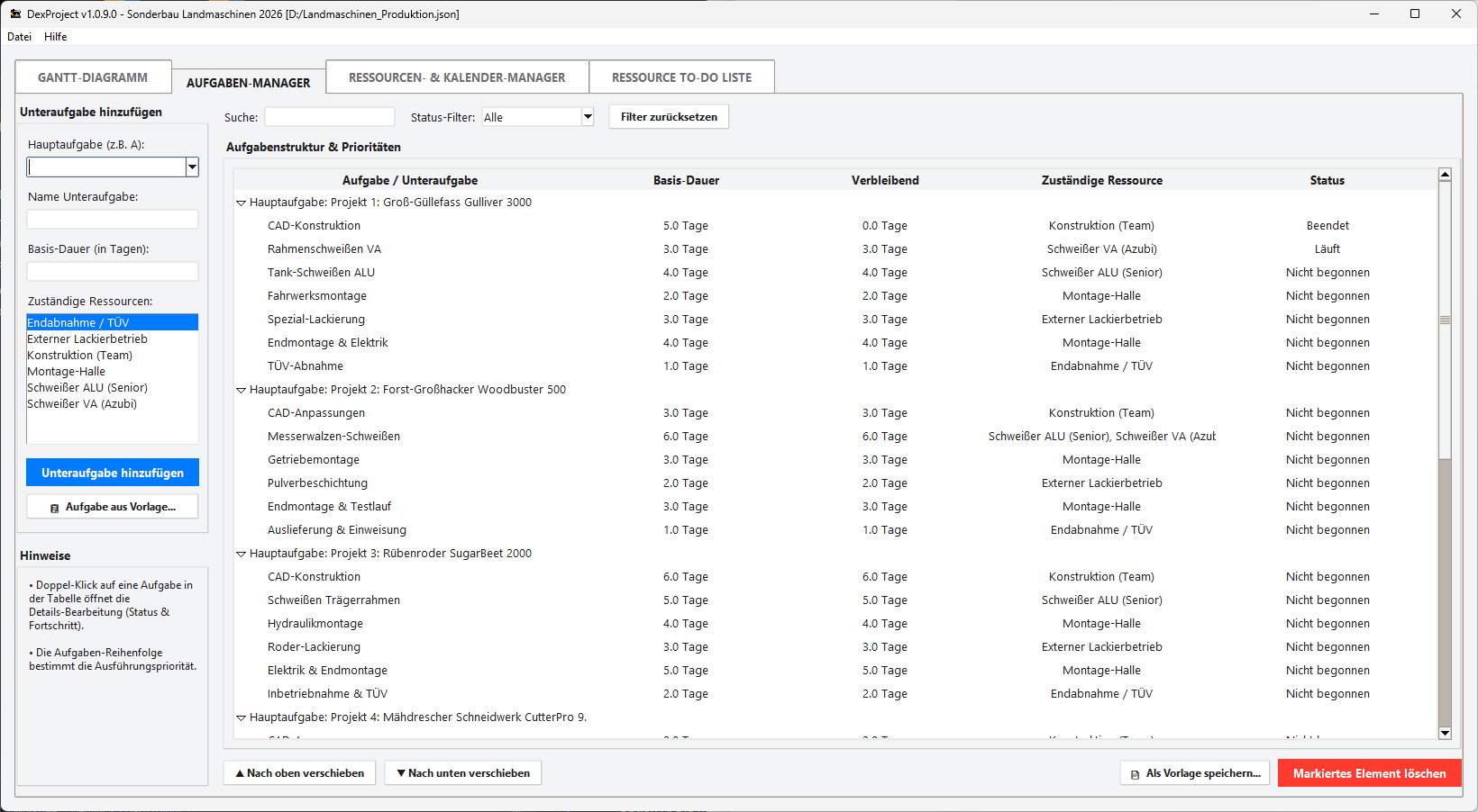 DexProject Aufgaben-Manager Projektstrukturplan